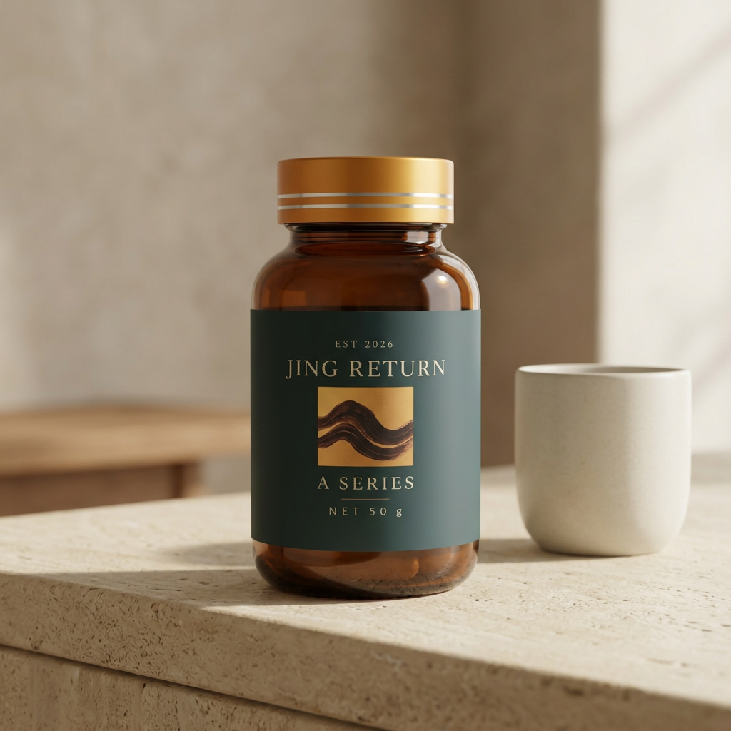 Jing Return A Series bottle beside a ceramic cup on a warm stone surface